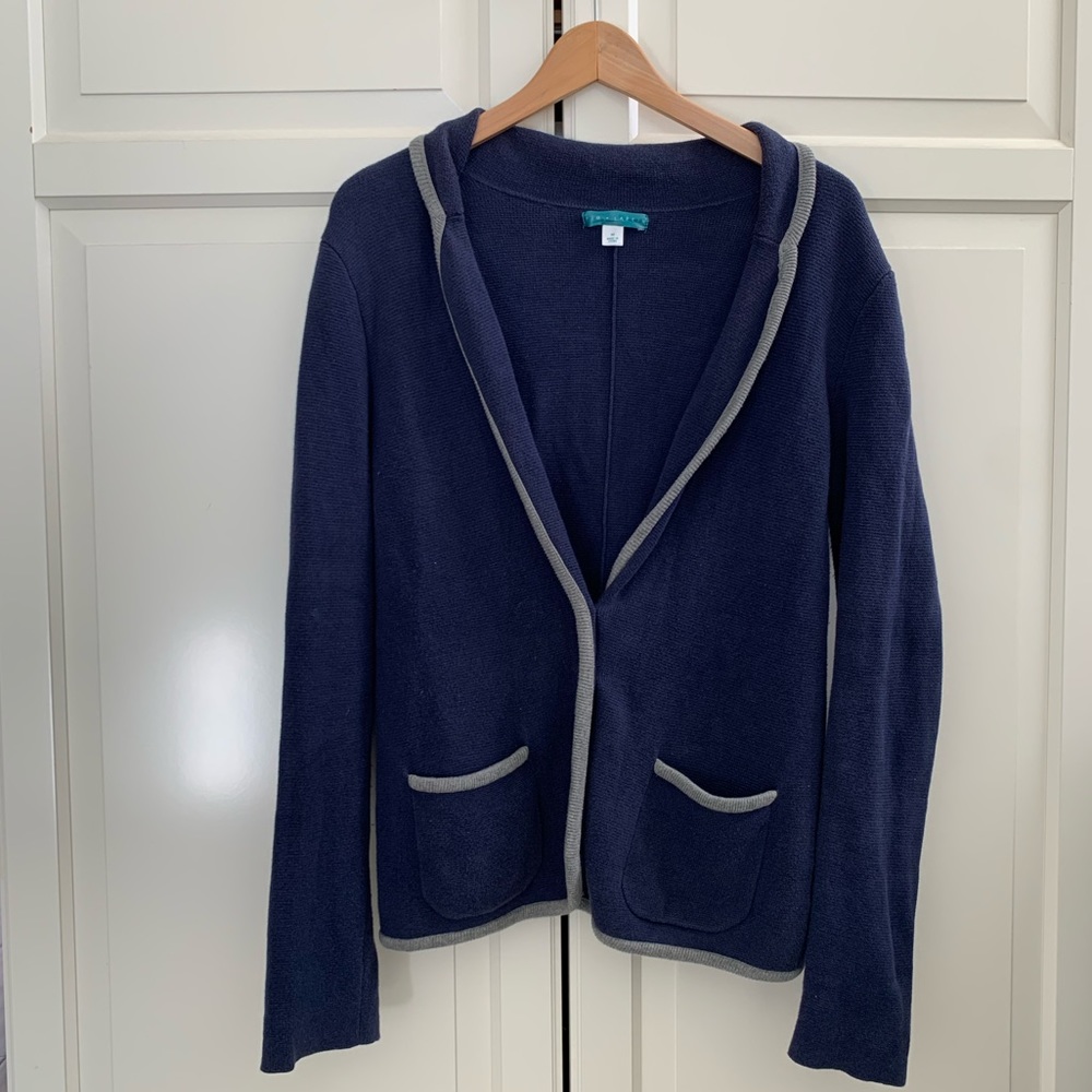 Navy sweater blazer with grey trim